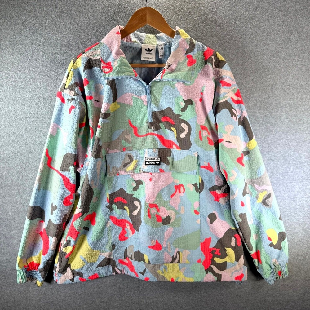 Adidas RYV Windbreaker Jacket Mens Medium Multicolor‎ Paint Splatter Quarter Zip